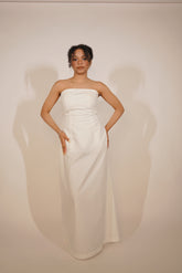 Sleek Strapless White Maxi