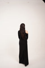 Black Off shoulder Ruched Maxi